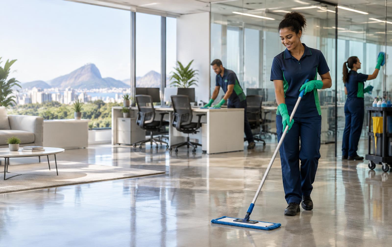 Equipe da JC Limpeza cuidando de um ambiente comercial